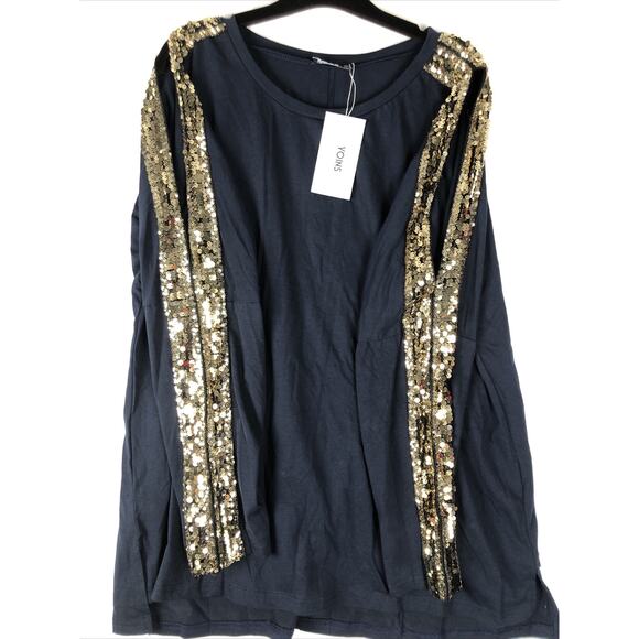 Yoins Yours Inspiration open shoulder with gold sequin striped Longsleeves - Picture 4 of 10